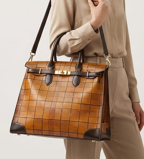 Checkered Leather Carryall 2
