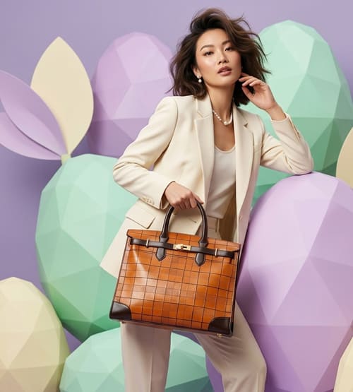 Checkered Leather Carryall 4