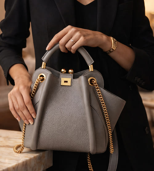 Pebbled Grey Satchel 2