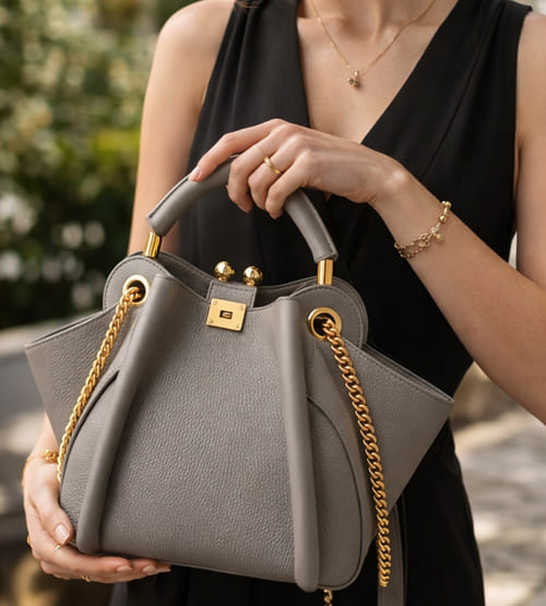 Pebbled Grey Satchel 4
